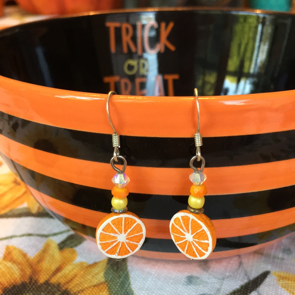 Oranges Ceramic Art Earrings Fall Dangle Nwt